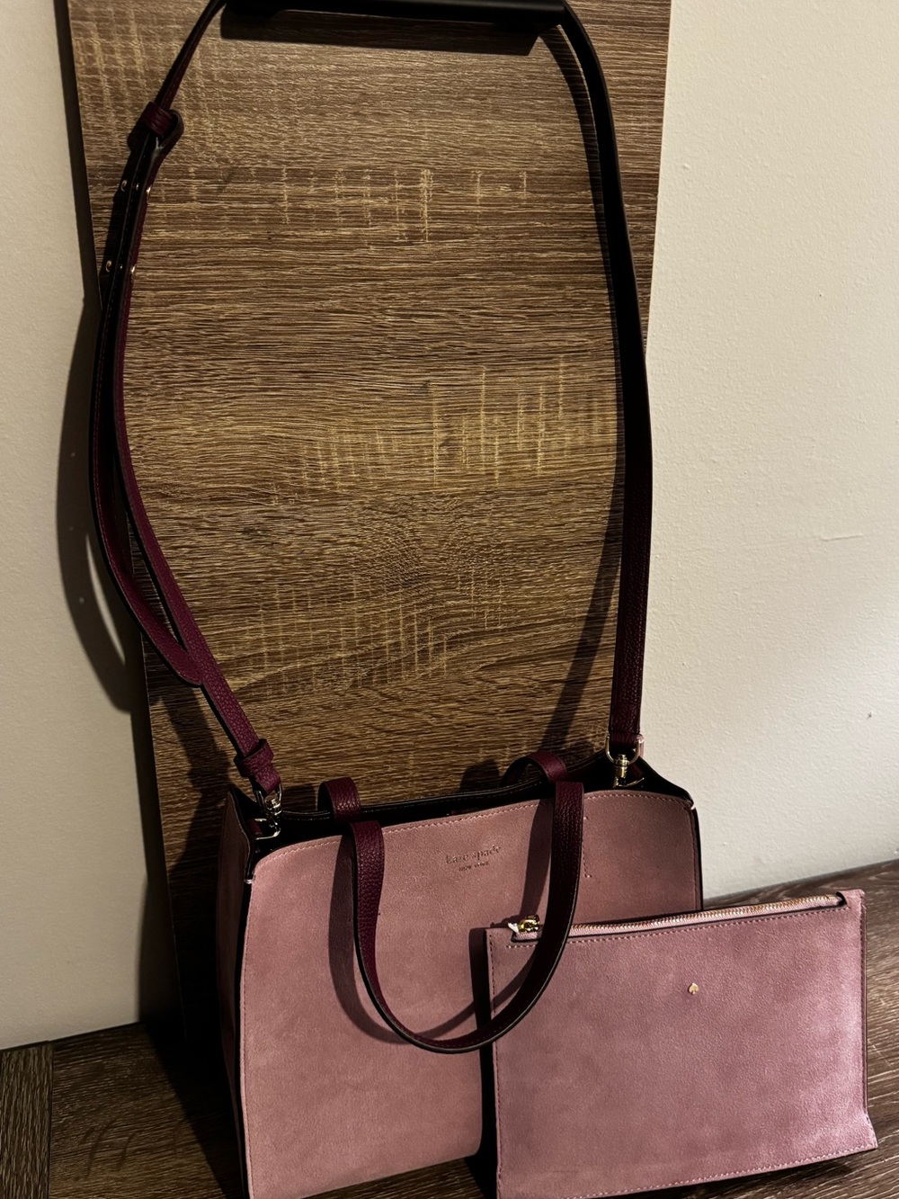 kate spade New York mauve-pink leather satchel with removable pouch